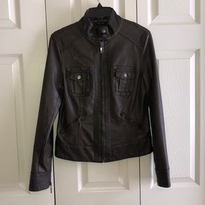 Chocolate brown faux leather jacket